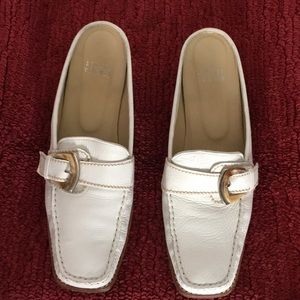 COPY - Stuart Weitzman soft white leather buckled  mules